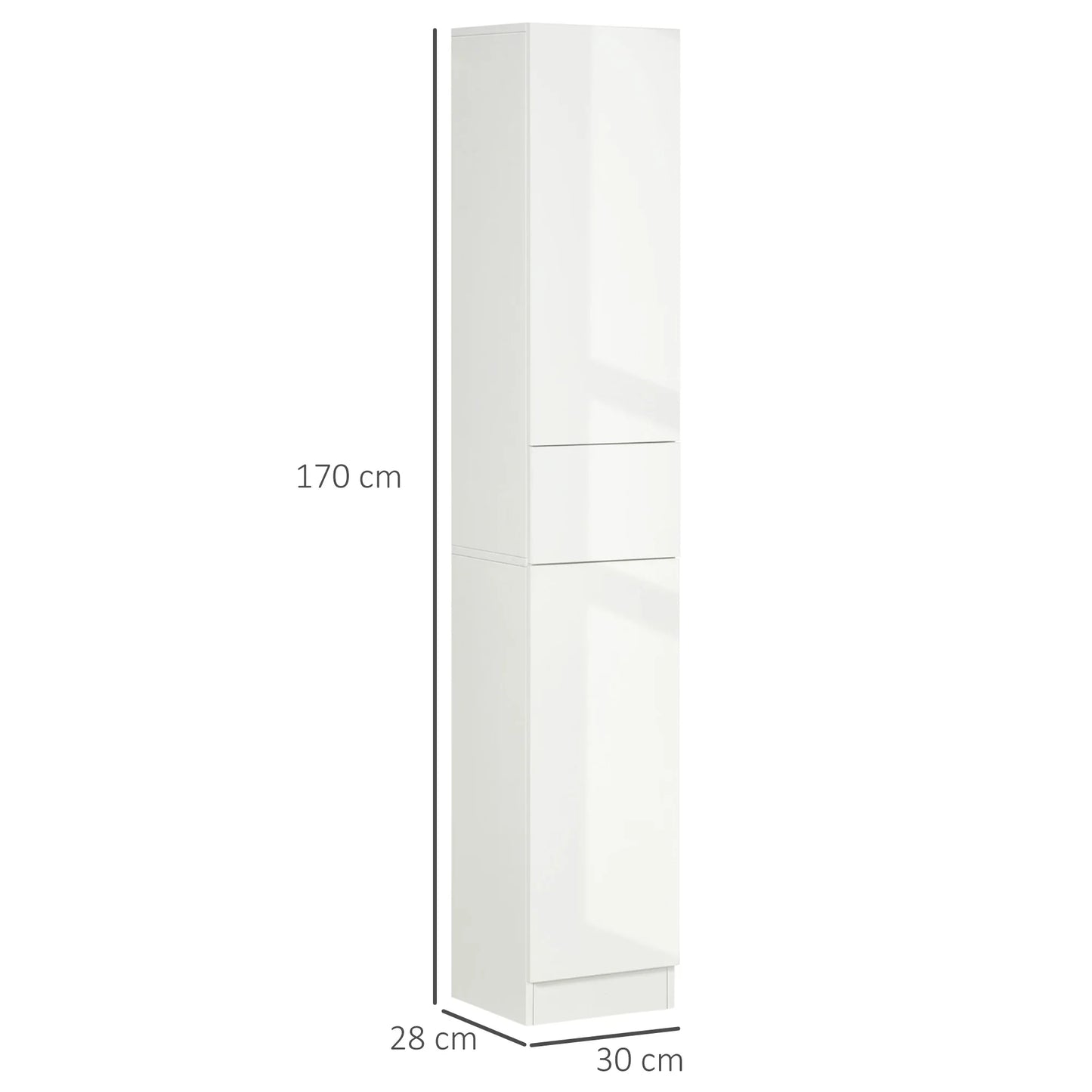 Tall Bathroom Cabinet with Drawer and 5 Open Shelves - White Storage Unit