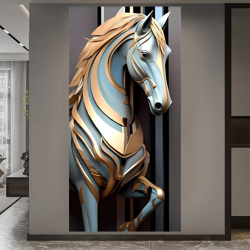 Framed Modern Metal Line Horse Canvas Luxury Wall Decor