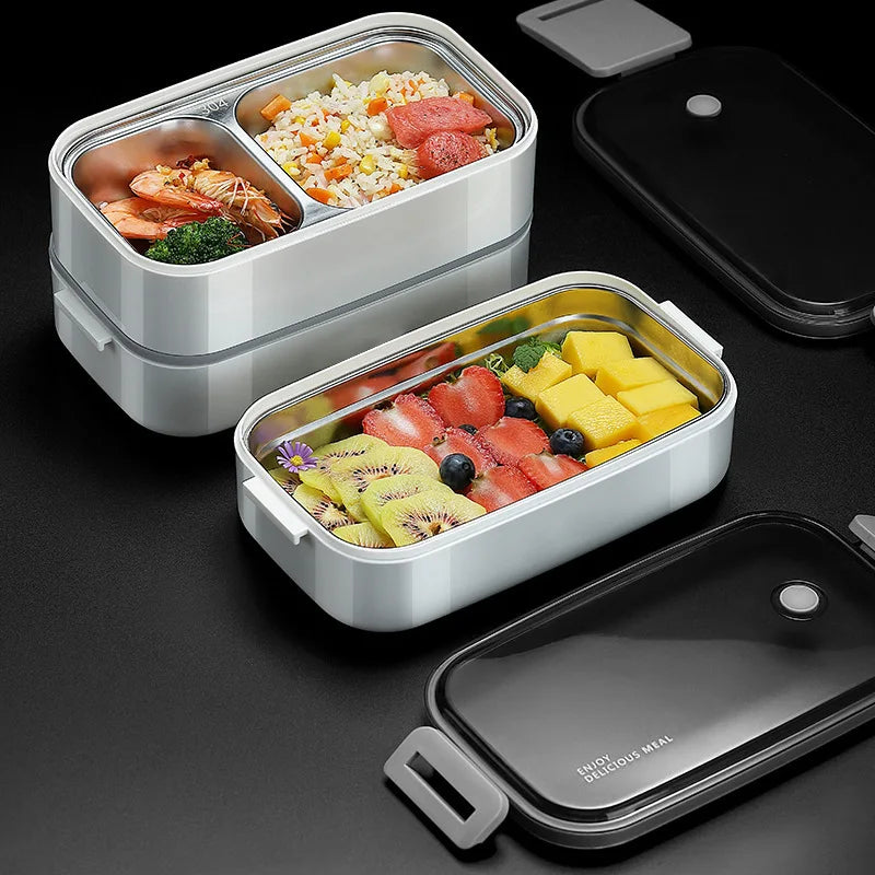 304 stainless steel lunch box, portable 1/2 layers, microwavable food storage for adults and kids.