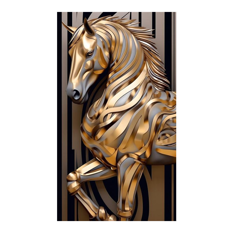 Framed Modern Metal Line Horse Canvas Luxury Wall Decor