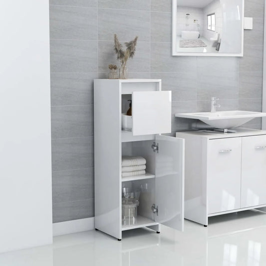 Slim Bathroom Cabinet with Doors - High Gloss White