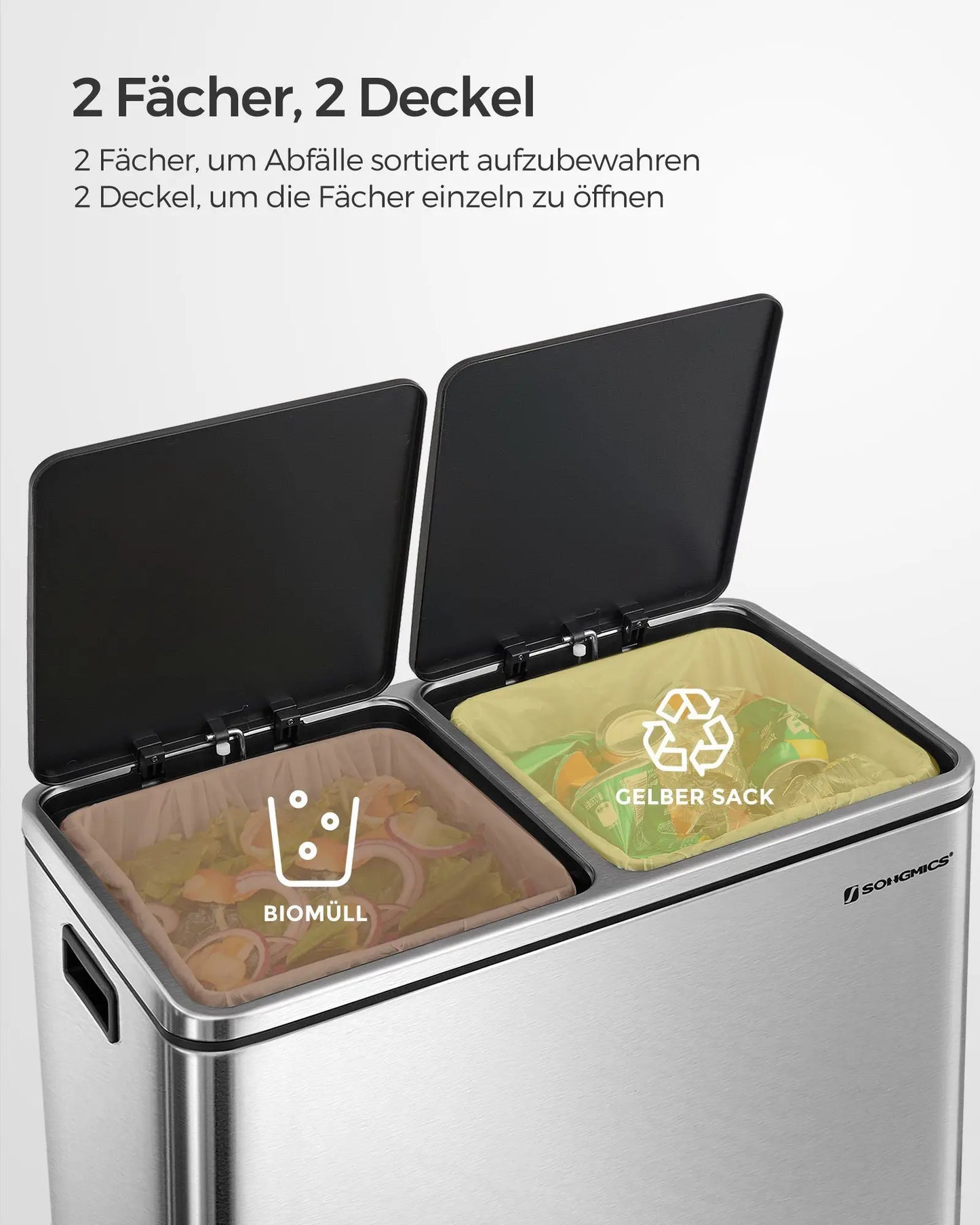 DualComp 2x30L Kitchen Trash Can with Waste Separation