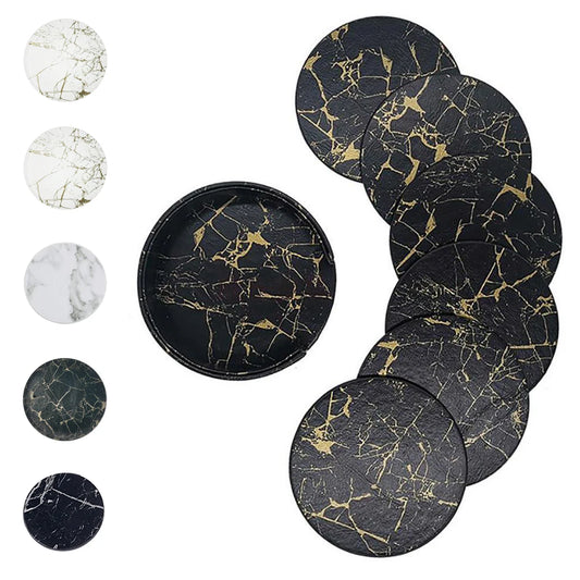 Marble-Style Heat-Resistant Leather Coasters – Set of 1/6