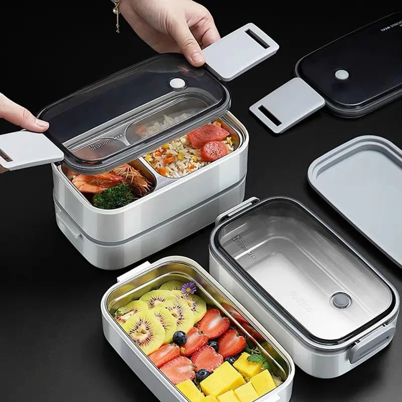 304 stainless steel lunch box, portable 1/2 layers, microwavable food storage for adults and kids.